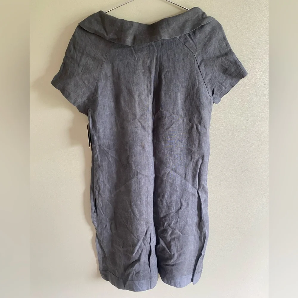 Lagenlook 100%‎ Linen Dress L  Brown Collared Shift Minimalist Grunge